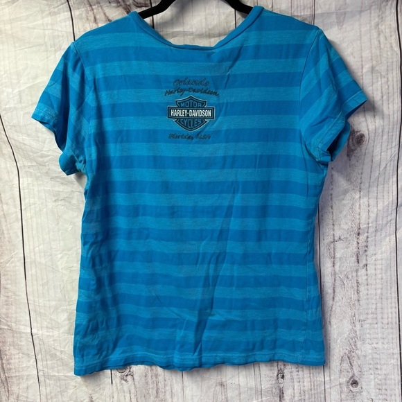 Vintage Harley-Davidson Blue Striped V-Neck Short sleeve T-Shirt Large - Picture 5 of 7